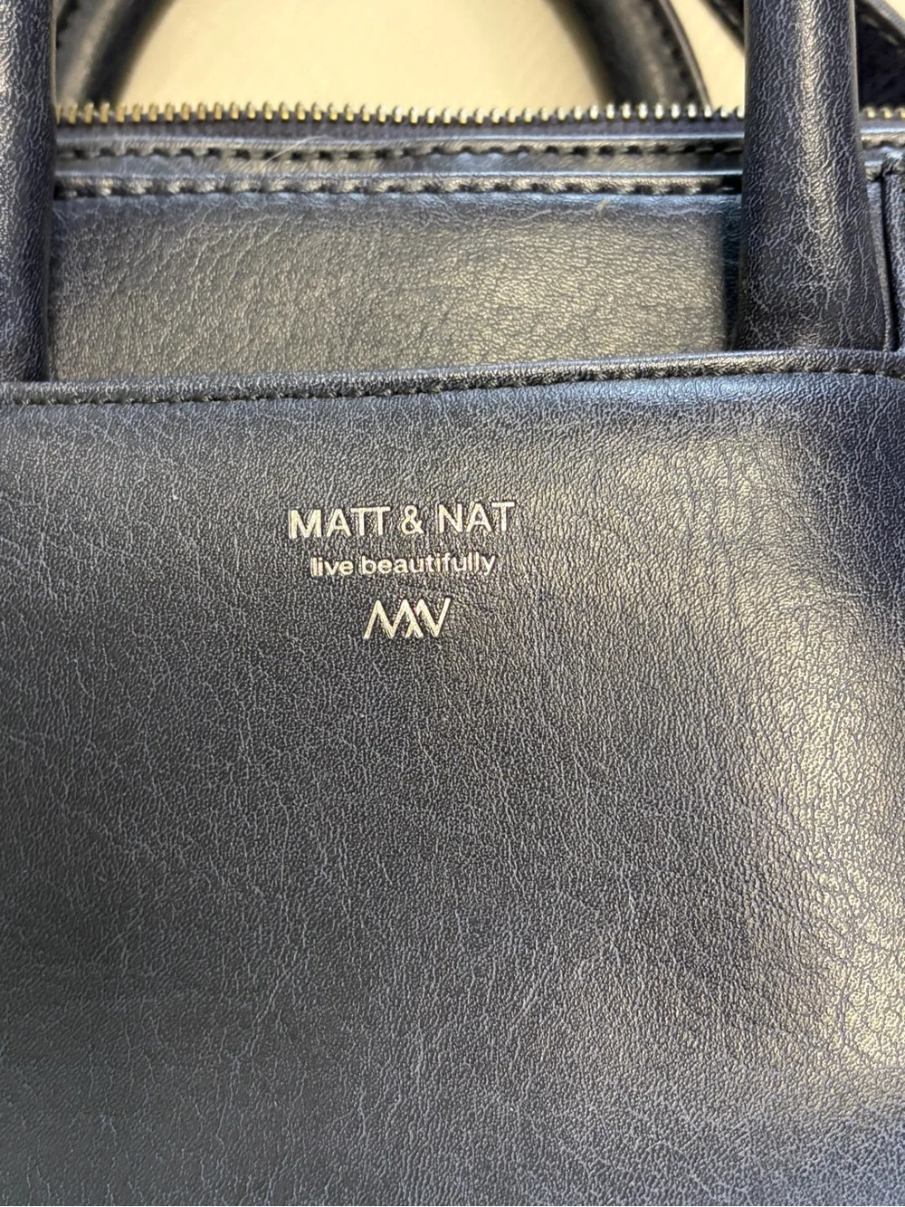 Matt & Nat Vegan Leather Navy Work Tote Shoulder Bag Adjustable Strap